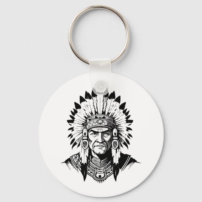 Portrait of a Native American old Chief Key Ring (Front)