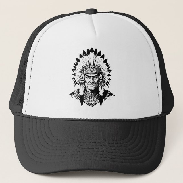 Portrait of a Native American old Chief Trucker Hat (Front)