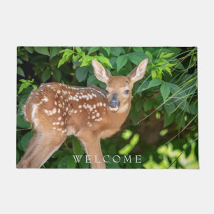 Portrait of a Newborn Fawn (white-tailed deer) Doormat