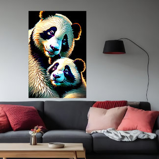 Portrait of a Panda Mother and Child | AI Art Poster