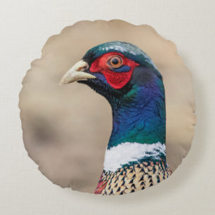 Portrait of a pheasant round cushion