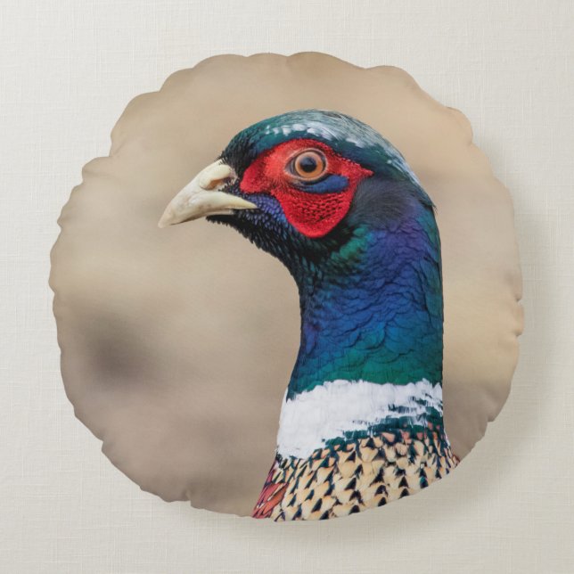 Portrait of a pheasant round cushion (Front)