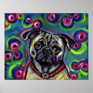 Portrait of a Pug Bubbles Poster