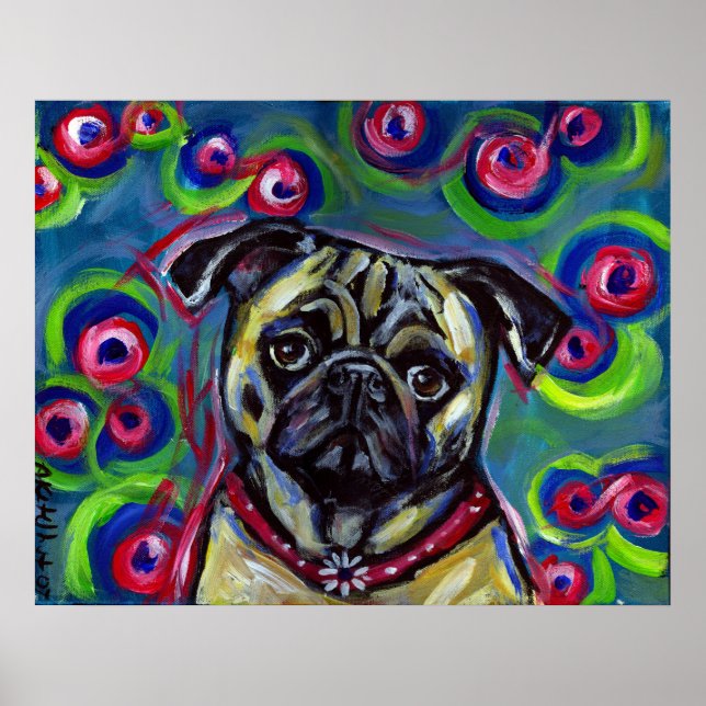Portrait of a Pug Bubbles Poster (Front)