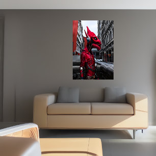 Portrait of a red Reptilian alien   AI Art  Poster