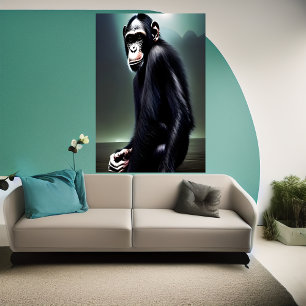 Portrait of a sitting chimpanzee   AI Art  Poster