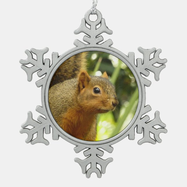 Portrait of a Squirrel Nature Animal Photography Snowflake Pewter Christmas Ornament (Front)