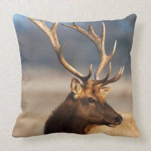 Portrait of a stunning bull elk cushion