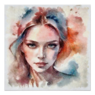 Portrait of a Watercolor Woman Poster