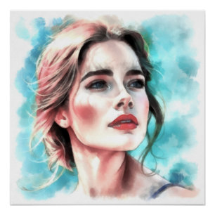 Portrait of a Watercolor Woman Poster