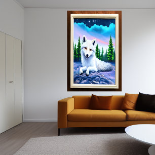 Portrait of a white fox   AI Art Poster