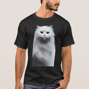 Portrait Of A White Longhaired Cat Finely Detailed T-Shirt