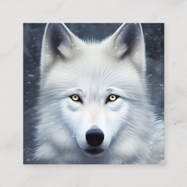 Portrait of a White Wolf on a Hill Cinematic 4K Square Business Card (Front)
