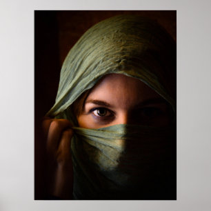 Portrait of a Woman, Green Head Scarf, Fashion Poster