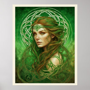 Portrait Of a Woman in Green Irish Celtic Knot Poster