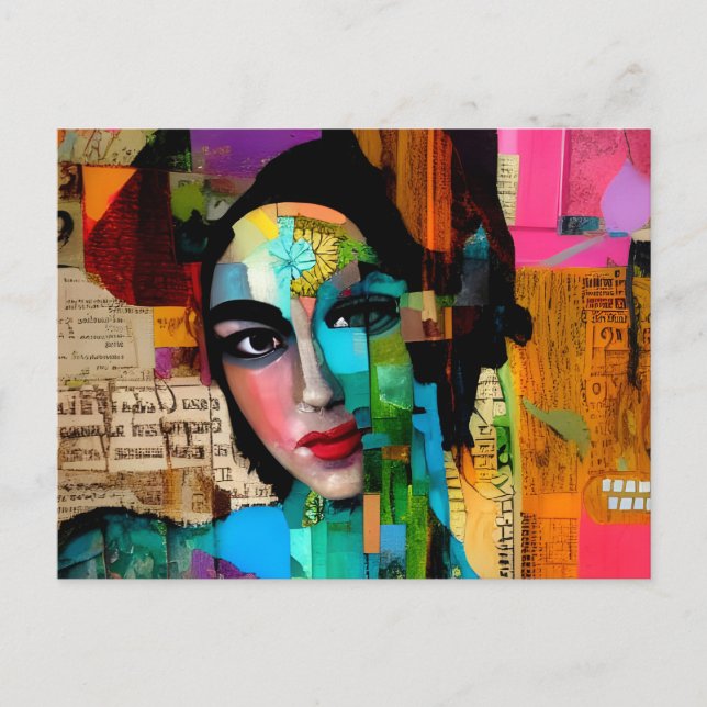 Portrait of a Woman Mixed Media Colourful Collage Postcard (Front)