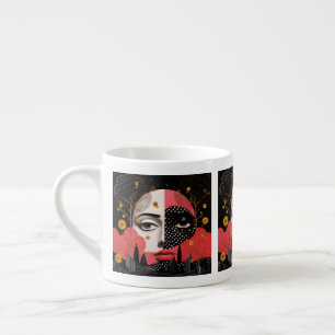Portrait of a Woman's Moon Face Black and Red Espresso Cup