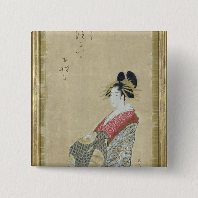 Portrait of a young courtesan 15 cm square badge (Front)
