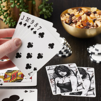 Portrait of a young grunge woman playing cards