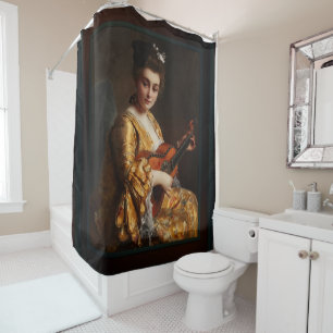 Portrait Of A Young Lady Playing Guitar by Gustave Shower Curtain