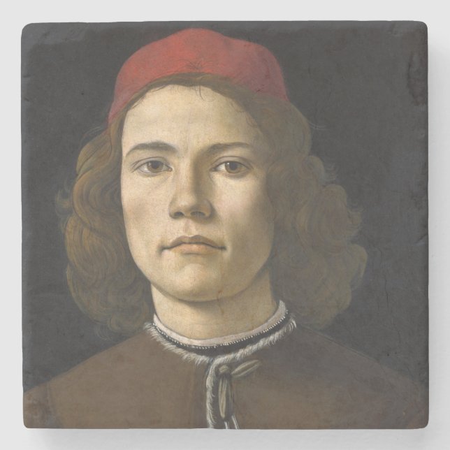 Portrait of a Young Man by Botticelli Stone Coaster (Front)