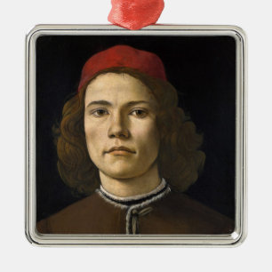 Portrait of a Young Man (by Sandro Botticelli) Metal Tree Decoration
