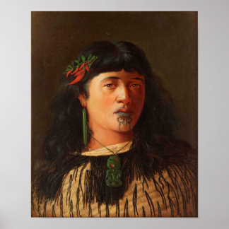 'Portrait of a Young Maori Woman with Moko' Poster