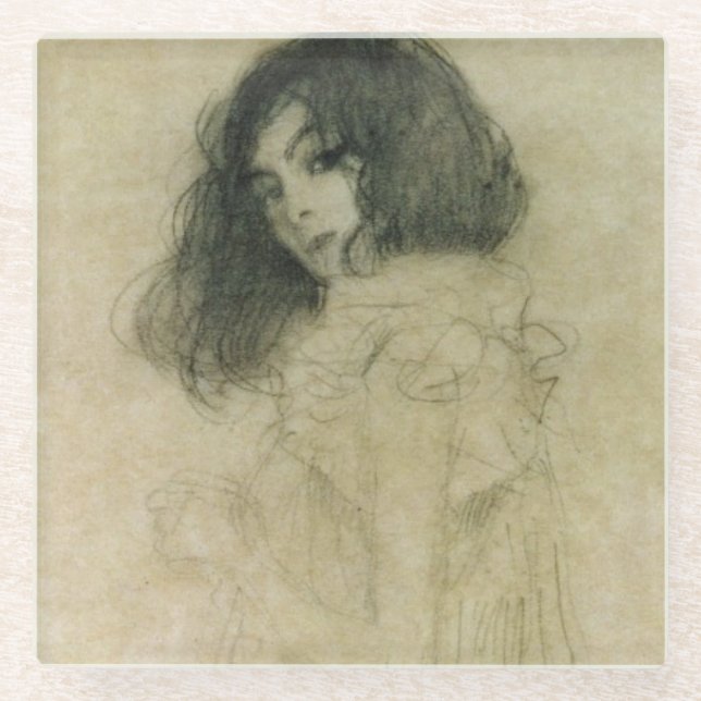 Portrait of a young woman, 1896-97 glass coaster (Front)