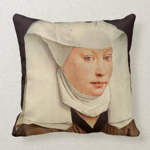 Portrait of a Young Woman in a Pinned Hat, c.1435 Cushion