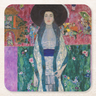 Portrait of Adele Bloch Bauer, Gustav Klimt Square Paper Coaster