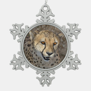 Portrait of African Cheetah Snowflake Pewter Christmas Ornament