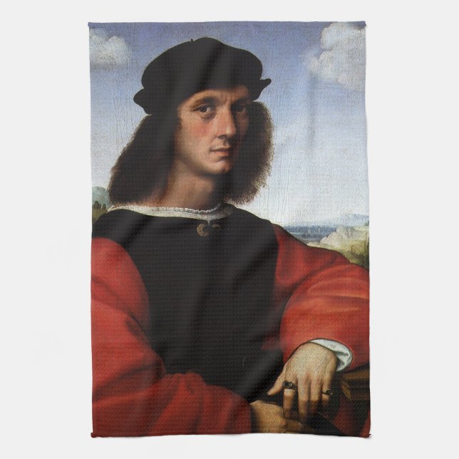 Portrait of Agnolo Doni by Raphael Sanzio Tea Towel (Vertical)