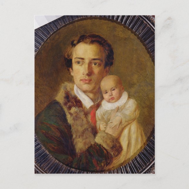 Portrait of Alexander Herzen with his son, 1840 Postcard (Front)