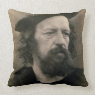 Portrait of Alfred, Lord Tennyson (1809-92) (b/w p Cushion