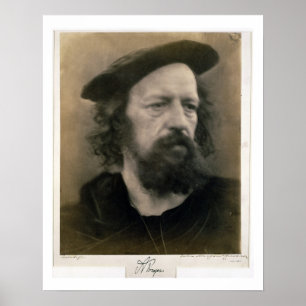Portrait of Alfred, Lord Tennyson (1809-92) (b/w p Poster