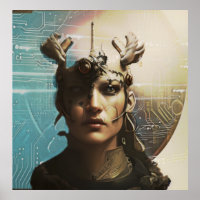 portrait of an android in a digital universe