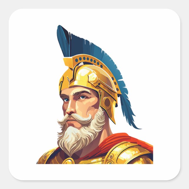 Portrait of ancient greek warrior square sticker (Front)