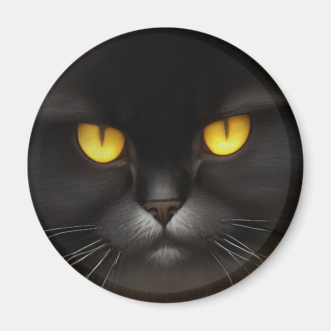 Portrait of Angry Fluffy Black Persian Cat Face Magnet (Front)