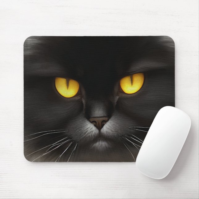 Portrait of Angry Fluffy Black Persian Cat Face Mouse Pad (With Mouse)