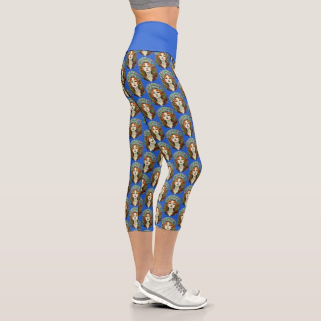 Portrait of Beautiful Woman in Stained Glass Style Capri Leggings (Right)
