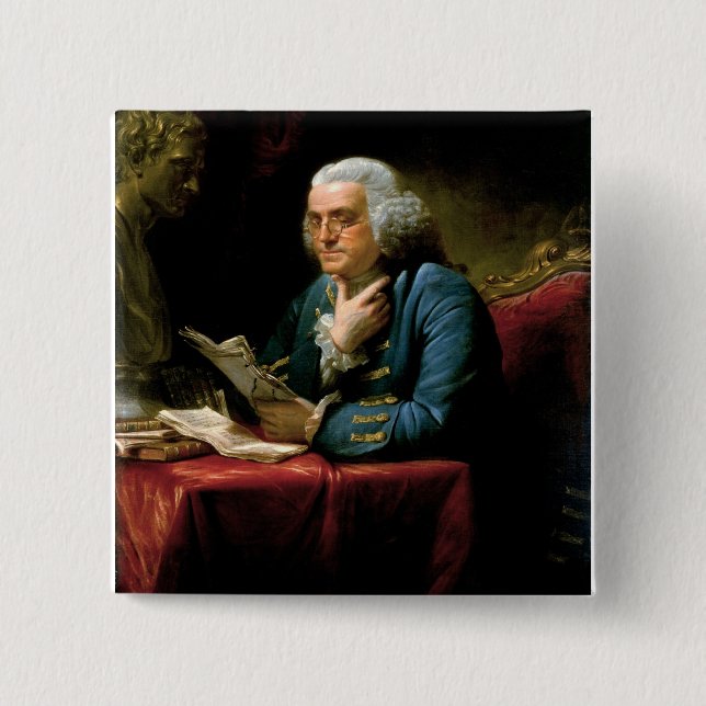 Portrait of Benjamin Franklin 15 Cm Square Badge (Front)