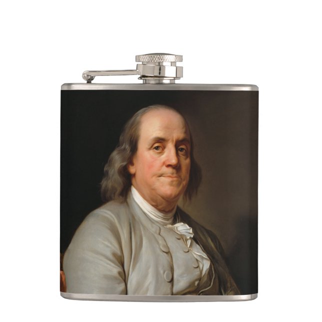 Portrait of Benjamin Franklin Hip Flask (Front)