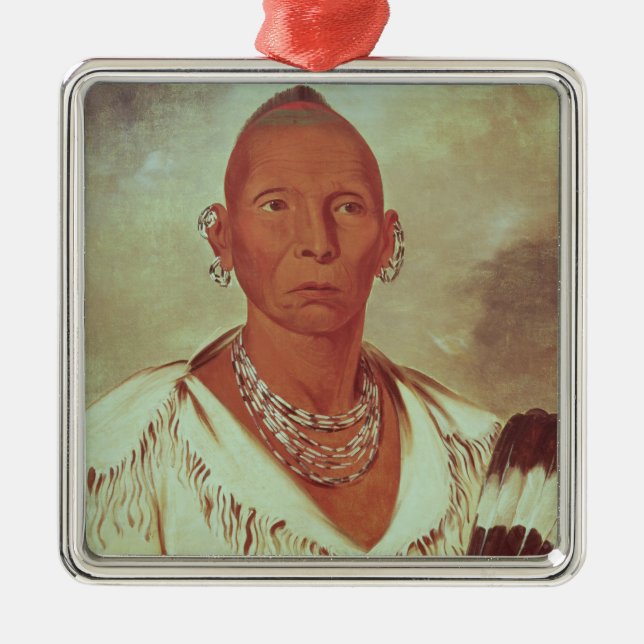Portrait of Black Hawk, Indian Chief Metal Tree Decoration (Front)