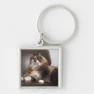 Portrait Of Cat Sitting In Chair Key Ring
