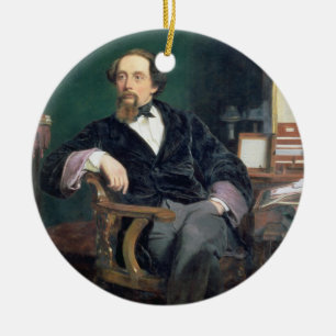 Portrait of Charles Dickens (oil on canvas) Ceramic Tree Decoration