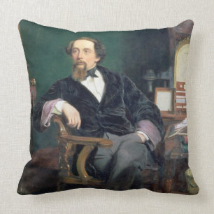 Portrait of Charles Dickens (oil on canvas) Cushion