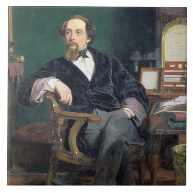 Portrait of Charles Dickens (oil on canvas) Tile (Front)
