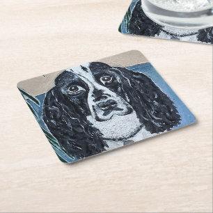 Portrait of Cocker Spaniel Painting by Alfred Fox Square Paper Coaster