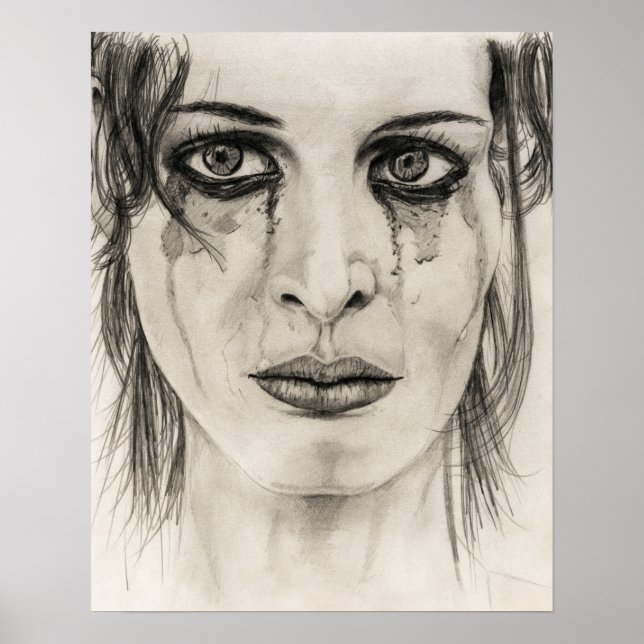 Portrait of crying girl - Drawing in pencil Poster (Front)