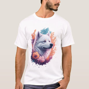 Portrait of Dog - Samoyed Flowers Splash  T-Shirt